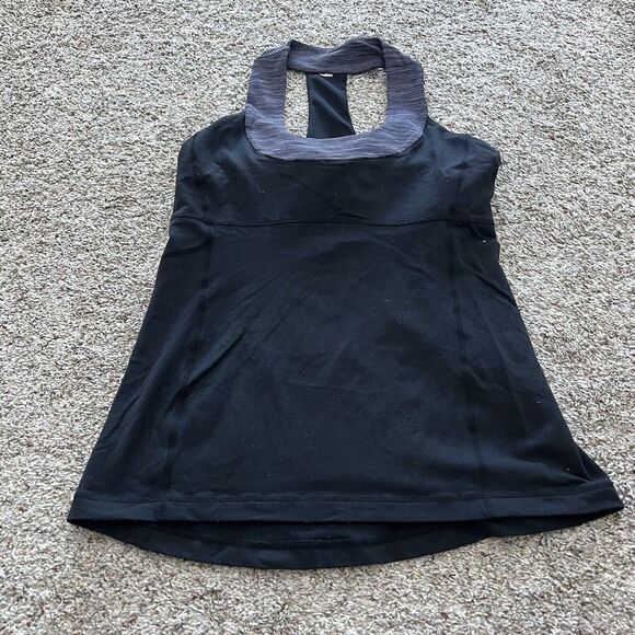 LULULEMON Scoop Me Up Tank Sport Top Size 8 Black Gray Workout - Picture 1 of 7